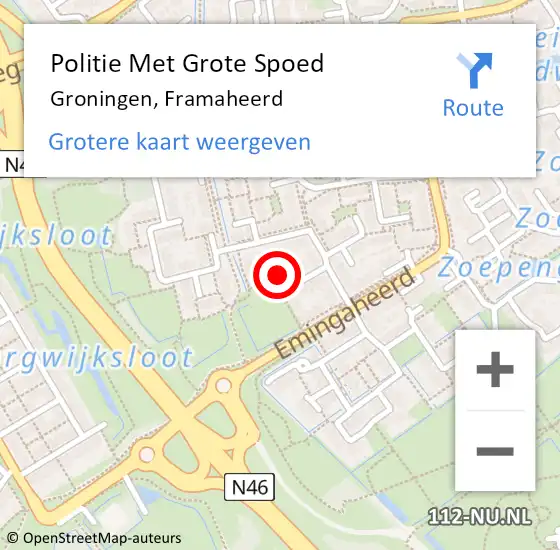 Locatie op kaart van de 112 melding: Politie Met Grote Spoed Naar Groningen, Framaheerd op 28 november 2022 16:39