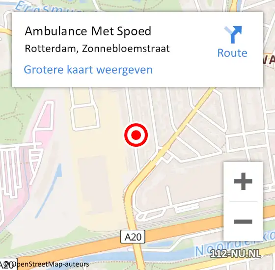 Locatie op kaart van de 112 melding: Ambulance Met Spoed Naar Rotterdam, Zonnebloemstraat op 28 november 2022 18:47