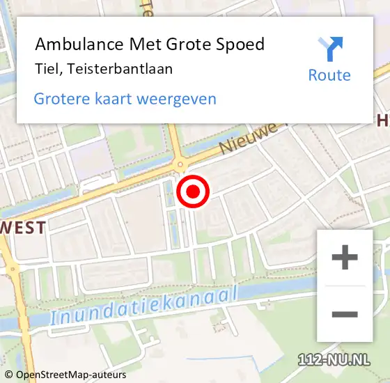 Locatie op kaart van de 112 melding: Ambulance Met Grote Spoed Naar Tiel, Teisterbantlaan op 28 november 2022 20:07