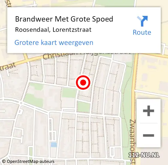 Locatie op kaart van de 112 melding: Brandweer Met Grote Spoed Naar Roosendaal, Lorentzstraat op 28 november 2022 20:38