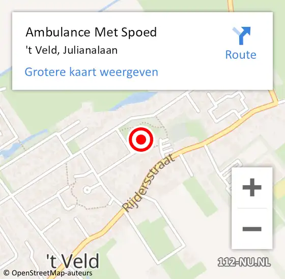 Locatie op kaart van de 112 melding: Ambulance Met Spoed Naar 't Veld, Julianalaan op 29 november 2022 00:10