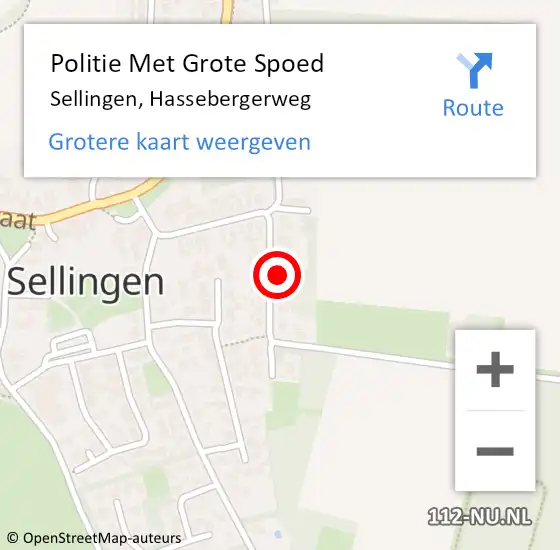 Locatie op kaart van de 112 melding: Politie Met Grote Spoed Naar Sellingen, Hassebergerweg op 29 november 2022 06:00
