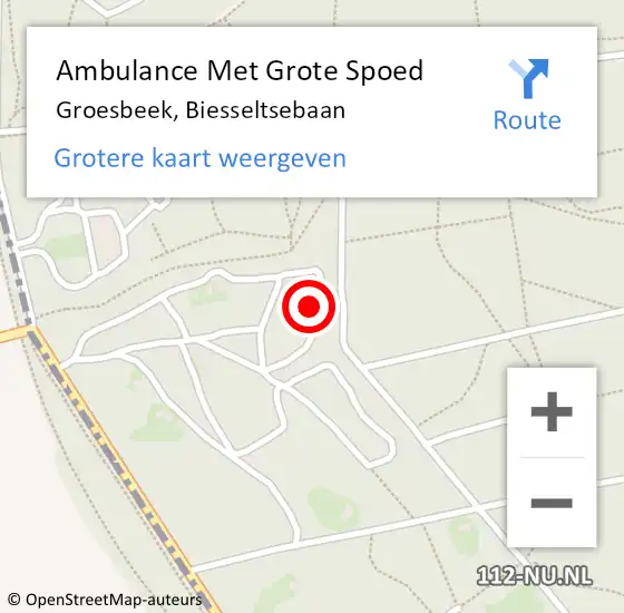 Locatie op kaart van de 112 melding: Ambulance Met Grote Spoed Naar Groesbeek, Biesseltsebaan op 29 november 2022 07:37