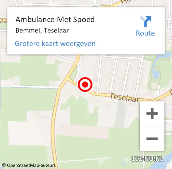Locatie op kaart van de 112 melding: Ambulance Met Spoed Naar Bemmel, Teselaar op 29 november 2022 09:17