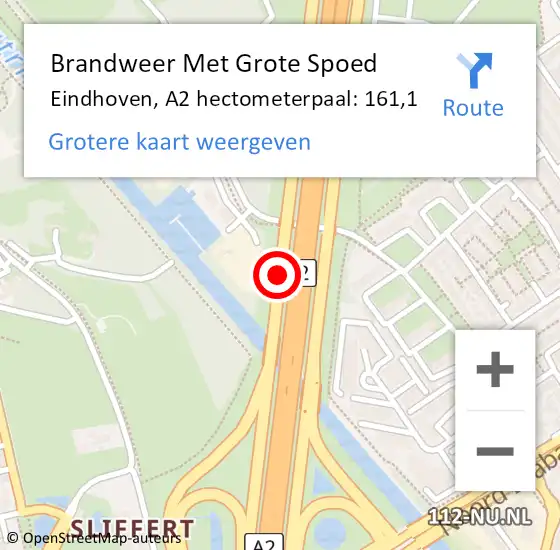 Locatie op kaart van de 112 melding: Brandweer Met Grote Spoed Naar Eindhoven, A2 hectometerpaal: 161,1 op 29 november 2022 10:00