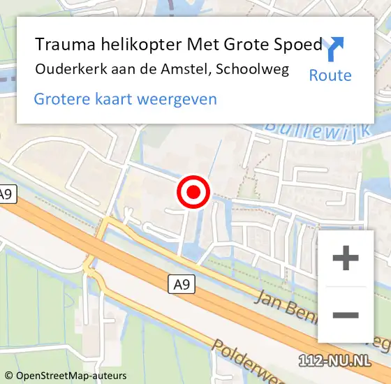 Locatie op kaart van de 112 melding: Trauma helikopter Met Grote Spoed Naar Ouderkerk aan de Amstel, Schoolweg op 29 november 2022 12:18