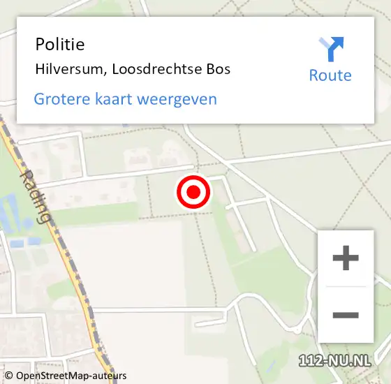 Locatie op kaart van de 112 melding: Politie Hilversum, Loosdrechtse Bos op 29 november 2022 14:11