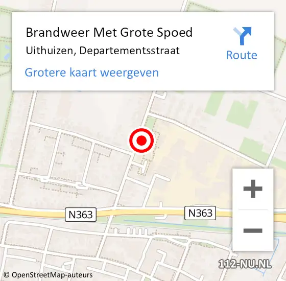 Locatie op kaart van de 112 melding: Brandweer Met Grote Spoed Naar Uithuizen, Departementsstraat op 29 november 2022 15:08