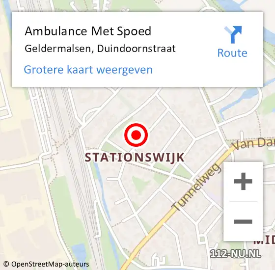 Locatie op kaart van de 112 melding: Ambulance Met Spoed Naar Geldermalsen, Duindoornstraat op 29 november 2022 16:44