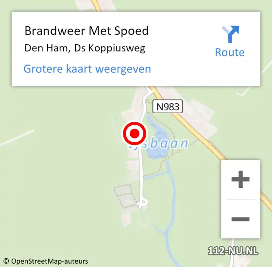 Locatie op kaart van de 112 melding: Brandweer Met Spoed Naar Den Ham, Ds Koppiusweg op 29 november 2022 18:14
