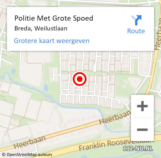 Locatie op kaart van de 112 melding: Politie Met Grote Spoed Naar Breda, Weilustlaan op 29 november 2022 19:51