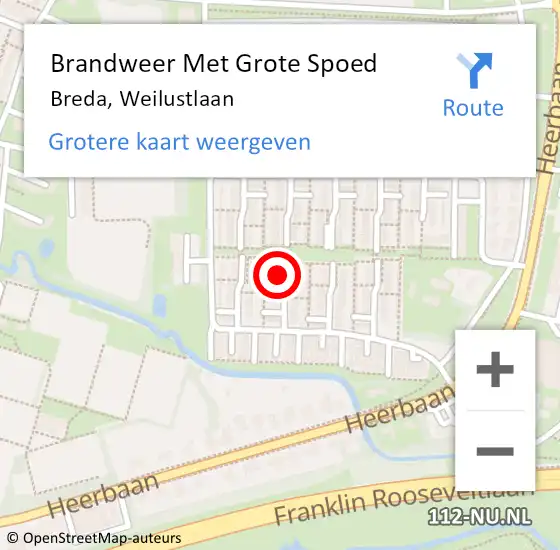 Locatie op kaart van de 112 melding: Brandweer Met Grote Spoed Naar Breda, Weilustlaan op 29 november 2022 19:52