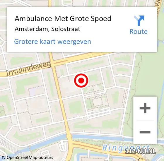 Locatie op kaart van de 112 melding: Ambulance Met Grote Spoed Naar Amsterdam, Solostraat op 29 november 2022 20:40