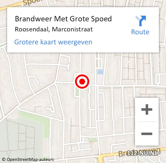 Locatie op kaart van de 112 melding: Brandweer Met Grote Spoed Naar Roosendaal, Marconistraat op 30 november 2022 02:52