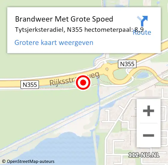 Locatie op kaart van de 112 melding: Brandweer Met Grote Spoed Naar Tytsjerksteradiel, N355 hectometerpaal: 8,9 op 30 november 2022 02:59