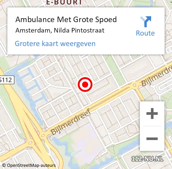 Locatie op kaart van de 112 melding: Ambulance Met Grote Spoed Naar Amsterdam, Nilda Pintostraat op 30 november 2022 05:30