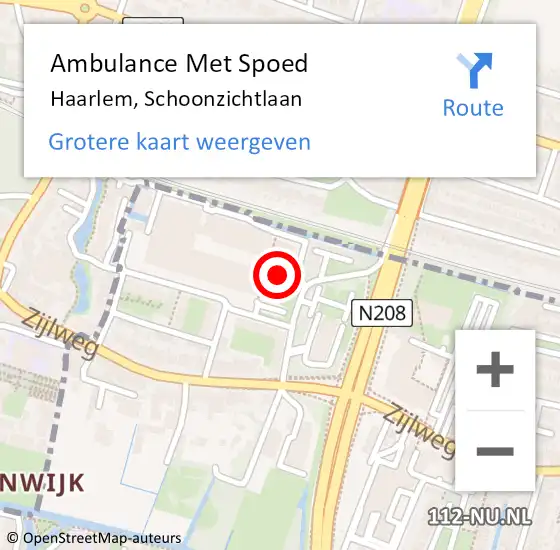 Locatie op kaart van de 112 melding: Ambulance Met Spoed Naar Haarlem, Schoonzichtlaan op 30 november 2022 06:26