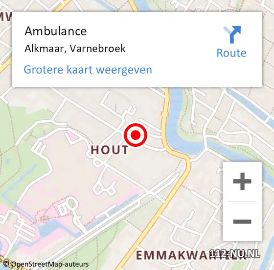 Locatie op kaart van de 112 melding: Ambulance Alkmaar, Varnebroek op 30 november 2022 12:55