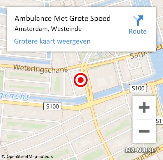 Locatie op kaart van de 112 melding: Ambulance Met Grote Spoed Naar Amsterdam, Westeinde op 30 november 2022 13:04