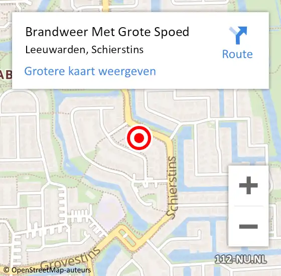 Locatie op kaart van de 112 melding: Brandweer Met Grote Spoed Naar Leeuwarden, Schierstins op 30 november 2022 13:39