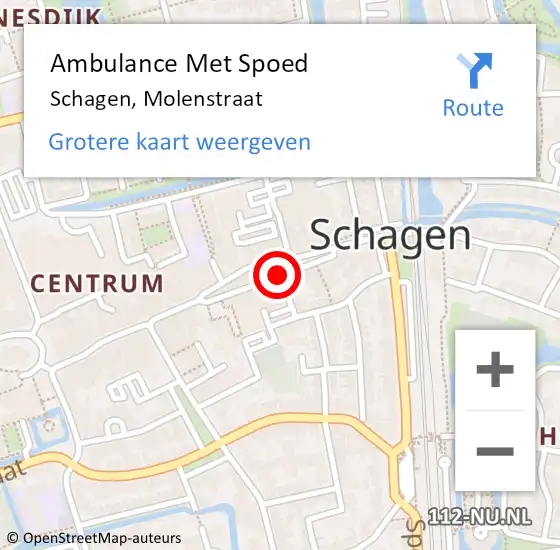 Locatie op kaart van de 112 melding: Ambulance Met Spoed Naar Schagen, Molenstraat op 30 november 2022 15:02