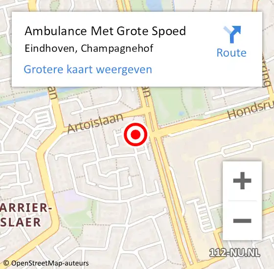 Locatie op kaart van de 112 melding: Ambulance Met Grote Spoed Naar Eindhoven, Champagnehof op 6 augustus 2014 19:00