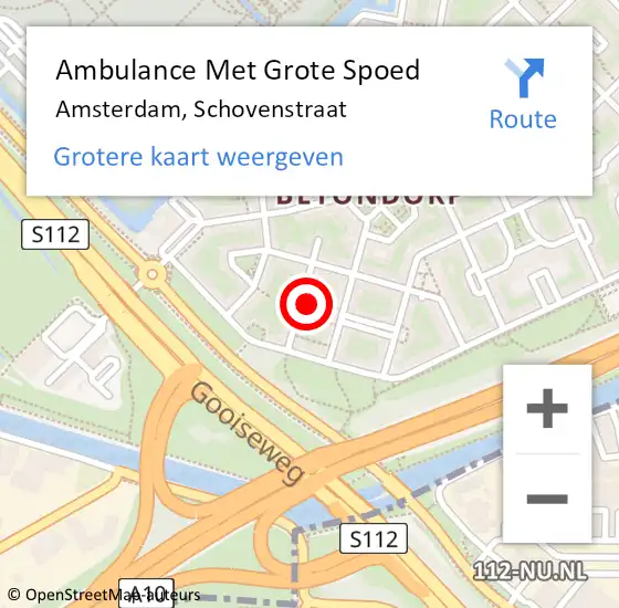 Locatie op kaart van de 112 melding: Ambulance Met Grote Spoed Naar Amsterdam, Schovenstraat op 30 november 2022 16:23