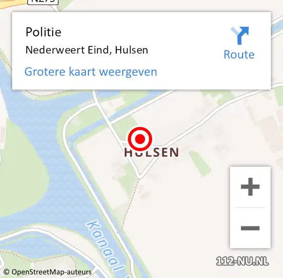 Locatie op kaart van de 112 melding: Politie Nederweert Eind, Hulsen op 30 november 2022 16:33