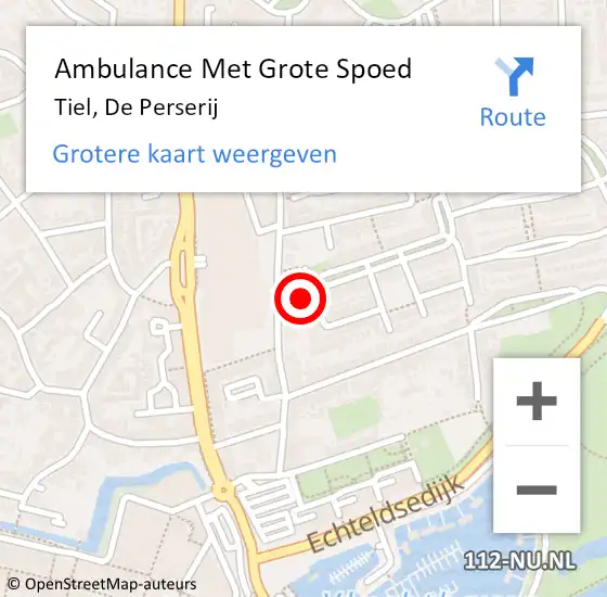 Locatie op kaart van de 112 melding: Ambulance Met Grote Spoed Naar Tiel, De Perserij op 30 november 2022 17:05