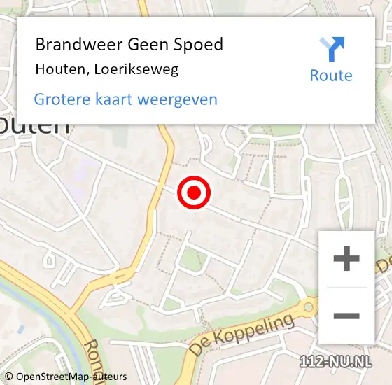 Locatie op kaart van de 112 melding: Brandweer Geen Spoed Naar Houten, Loerikseweg op 30 november 2022 17:22