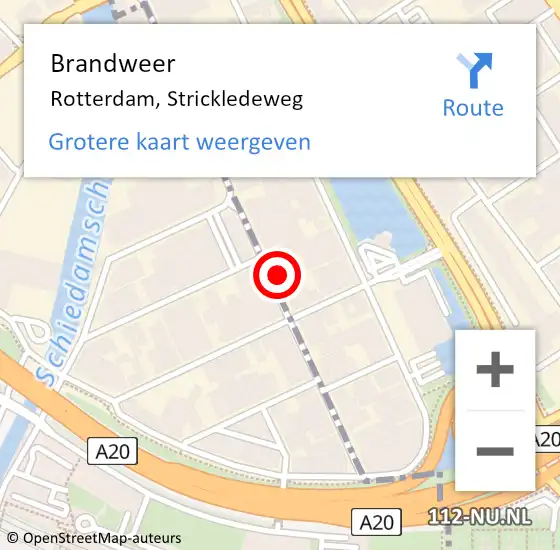 Locatie op kaart van de 112 melding: Brandweer Rotterdam, Strickledeweg op 30 november 2022 19:46