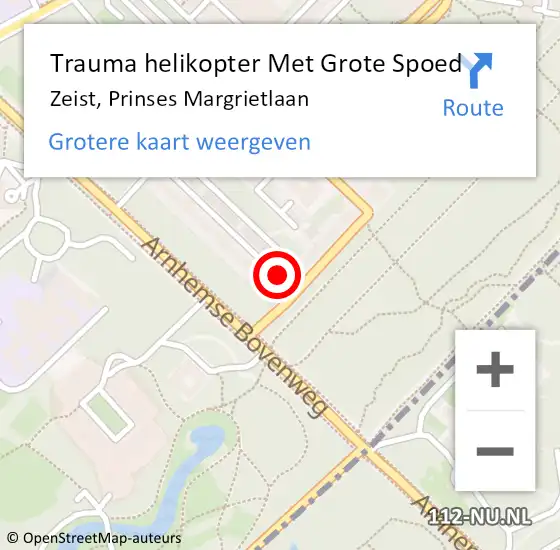 Locatie op kaart van de 112 melding: Trauma helikopter Met Grote Spoed Naar Zeist, Prinses Margrietlaan op 30 november 2022 19:59