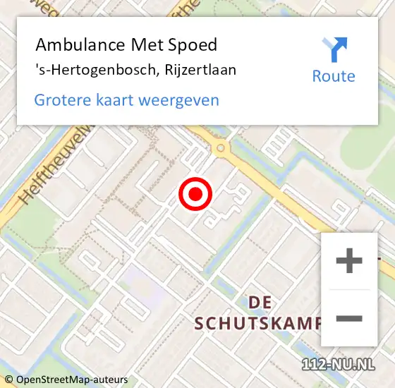 Locatie op kaart van de 112 melding: Ambulance Met Spoed Naar 's-Hertogenbosch, Rijzertlaan op 30 november 2022 20:03
