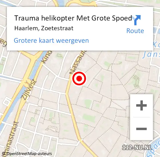Locatie op kaart van de 112 melding: Trauma helikopter Met Grote Spoed Naar Haarlem, Zoetestraat op 1 december 2022 03:19