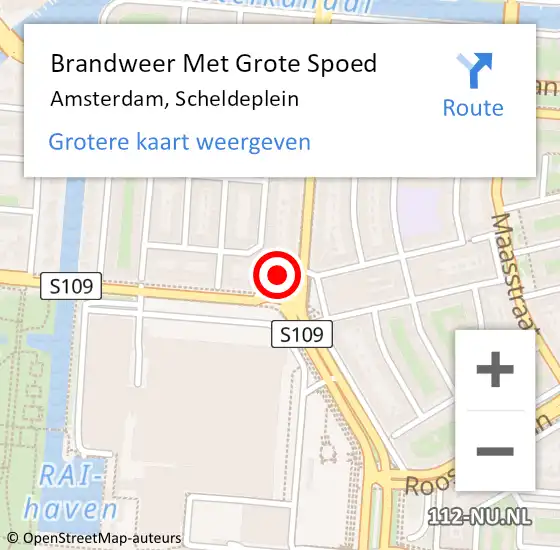 Locatie op kaart van de 112 melding: Brandweer Met Grote Spoed Naar Amsterdam, Scheldeplein op 1 december 2022 08:02