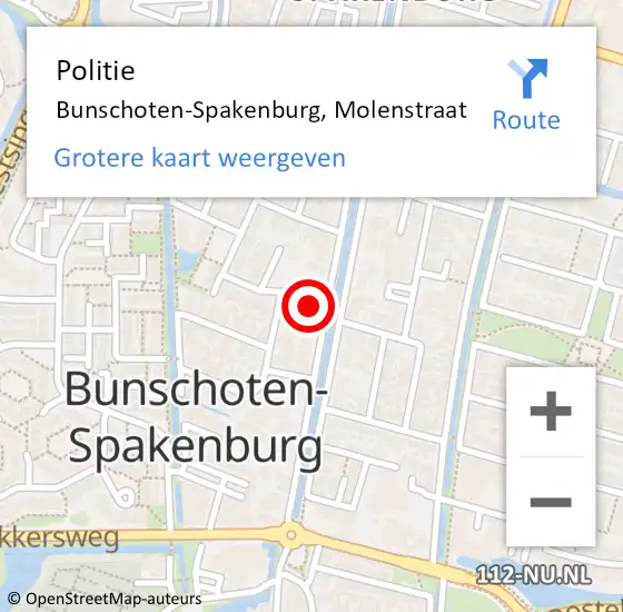 Locatie op kaart van de 112 melding: Politie Bunschoten-Spakenburg, Molenstraat op 1 december 2022 08:13