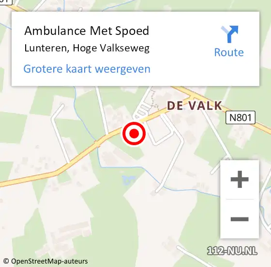 Locatie op kaart van de 112 melding: Ambulance Met Spoed Naar Lunteren, Hoge Valkseweg op 1 december 2022 13:10