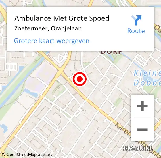 Locatie op kaart van de 112 melding: Ambulance Met Grote Spoed Naar Zoetermeer, Oranjelaan op 1 december 2022 13:59