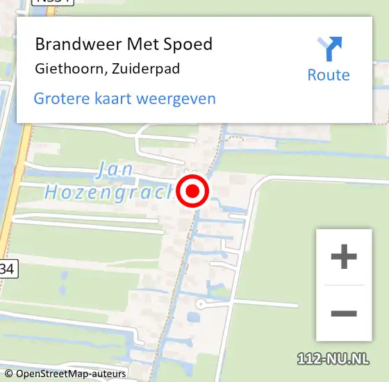 Locatie op kaart van de 112 melding: Brandweer Met Spoed Naar Giethoorn, Zuiderpad op 1 december 2022 14:02