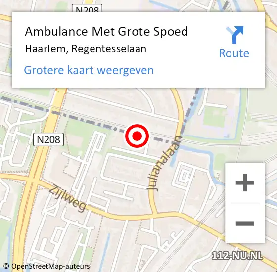 Locatie op kaart van de 112 melding: Ambulance Met Grote Spoed Naar Haarlem, Regentesselaan op 1 december 2022 14:12