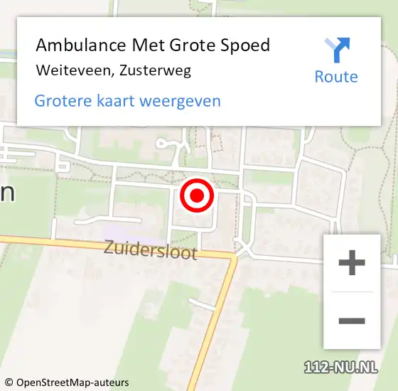 Locatie op kaart van de 112 melding: Ambulance Met Grote Spoed Naar Weiteveen, Zusterweg op 1 december 2022 17:40