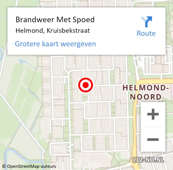 Locatie op kaart van de 112 melding: Brandweer Met Spoed Naar Helmond, Kruisbekstraat op 1 december 2022 18:18