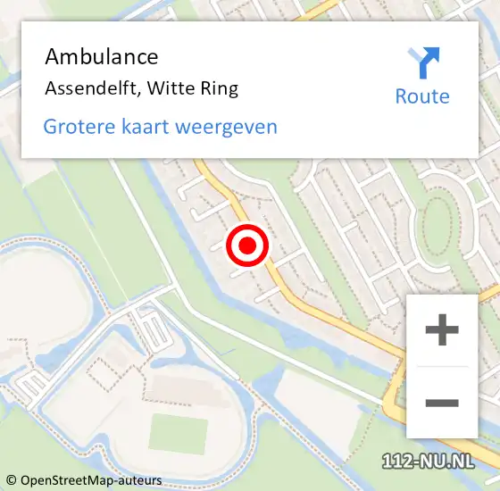 Locatie op kaart van de 112 melding: Ambulance Assendelft, Witte Ring op 1 december 2022 19:38