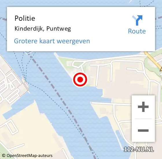 Locatie op kaart van de 112 melding: Politie Kinderdijk, Puntweg op 2 december 2022 01:00