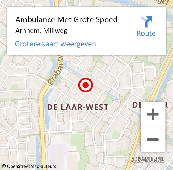 Locatie op kaart van de 112 melding: Ambulance Met Grote Spoed Naar Arnhem, Millweg op 2 december 2022 03:58