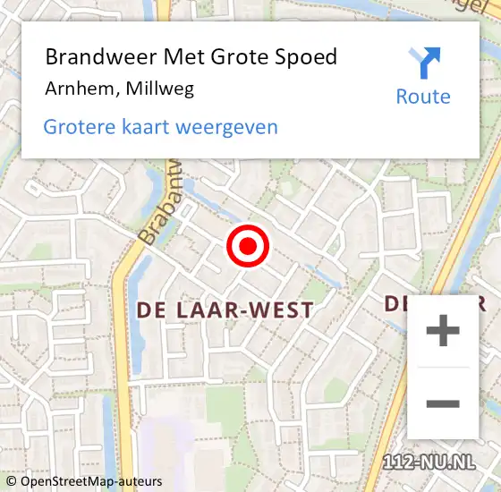 Locatie op kaart van de 112 melding: Brandweer Met Grote Spoed Naar Arnhem, Millweg op 2 december 2022 04:00