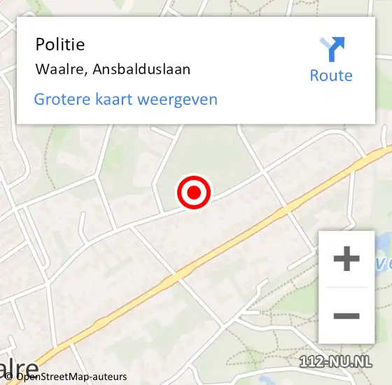 Locatie op kaart van de 112 melding: Politie Waalre, Ansbalduslaan op 2 december 2022 06:40