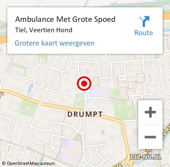 Locatie op kaart van de 112 melding: Ambulance Met Grote Spoed Naar Tiel, Veertien Hond op 2 december 2022 08:07