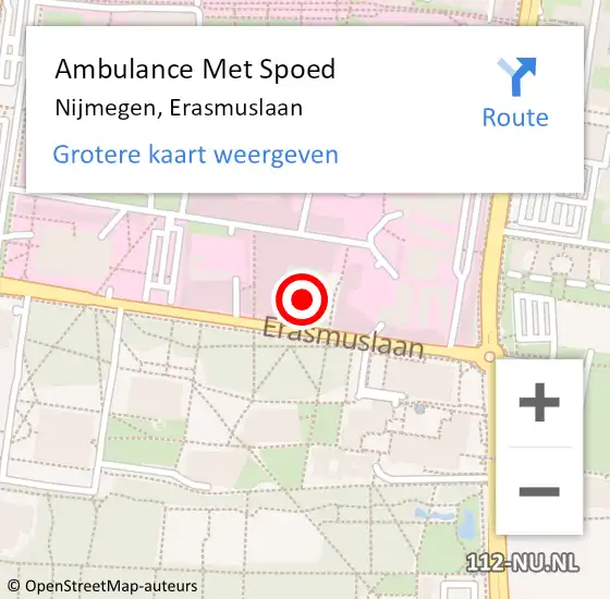 Locatie op kaart van de 112 melding: Ambulance Met Spoed Naar Nijmegen, Erasmuslaan op 2 december 2022 08:46