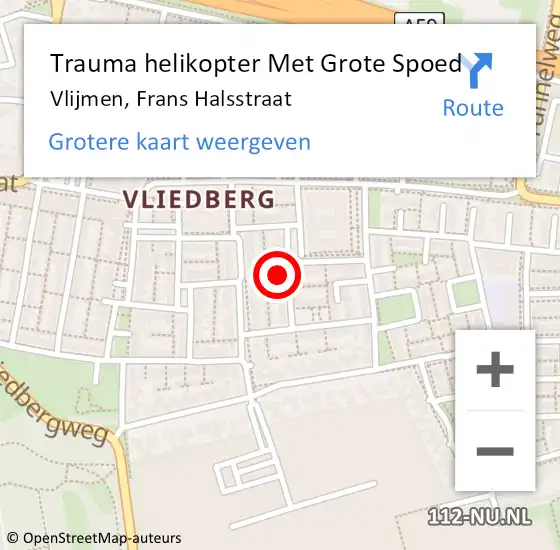 Locatie op kaart van de 112 melding: Trauma helikopter Met Grote Spoed Naar Vlijmen, Frans Halsstraat op 2 december 2022 09:56